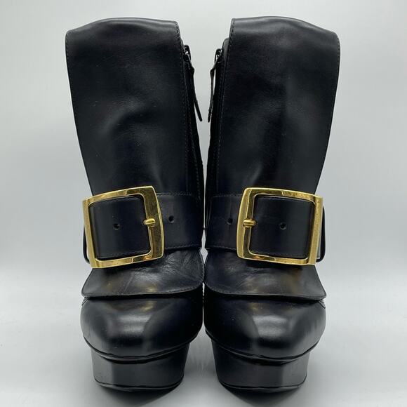 Alexander McQueen Black Leather Block Heel Buckle Ankle Boots Bootie SZ 36.5 6.5 - Picture 3 of 14
